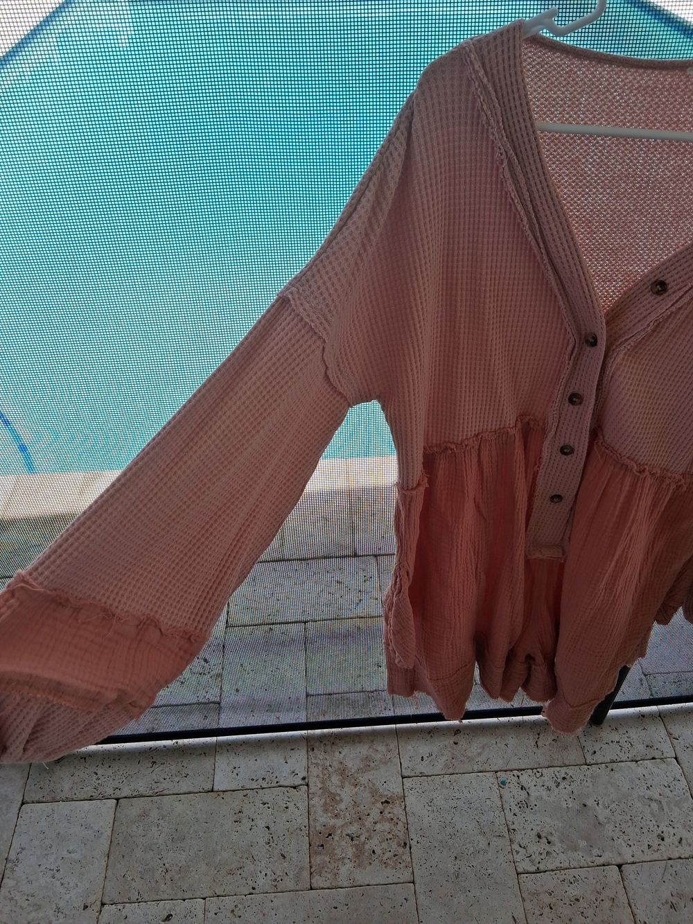 Boho Dusty Rose Waffle Knit Button-Front Romper - Picture 2 of 3